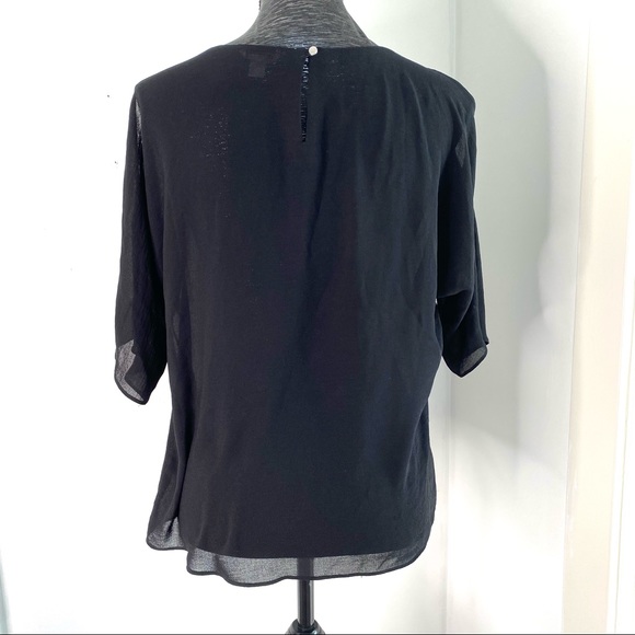 Calvin Klein Semi Sheer Pleated Front Cold Shoulder Top - Picture 8 of 11